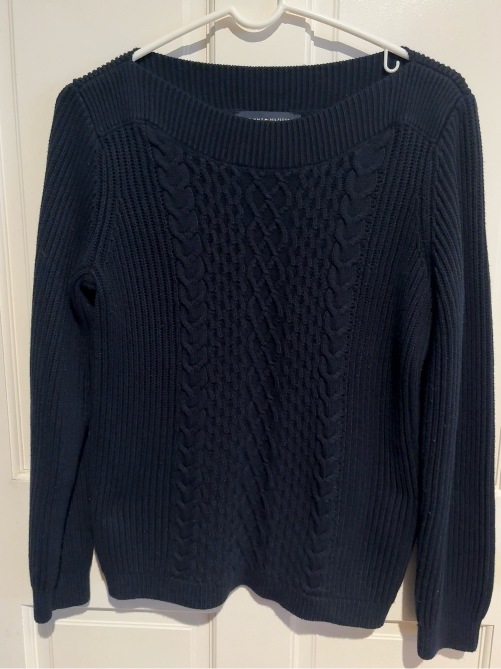 Tommy Hilfiger Navy Blue Cable Knit Crewneck Sweater